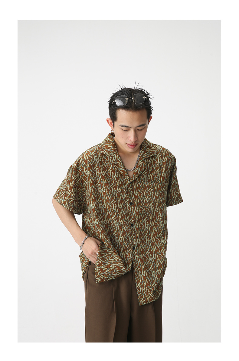 MTLCLOTHES男装|2023夏款新品复古碎花韩版宽松休闲短袖衬衣详情9