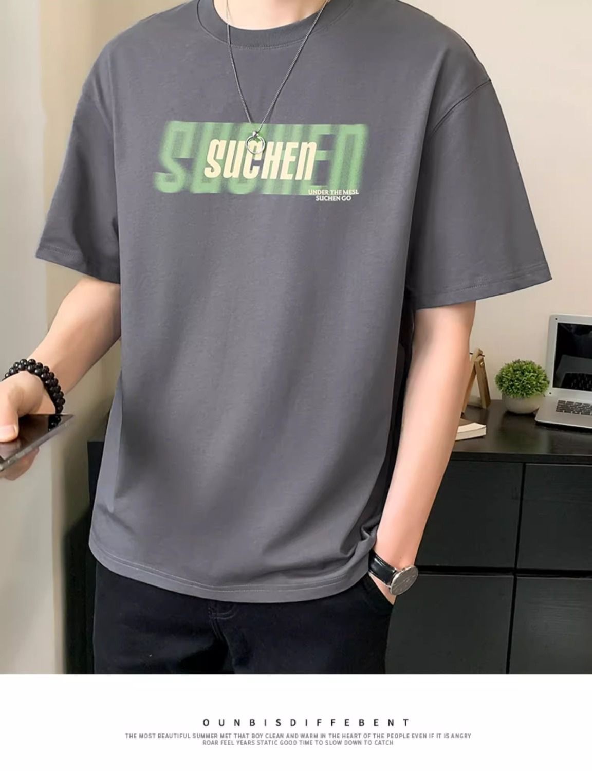 源头厂家24新款圆领男式印花短袖大码夏季宽松版潮牌网红半袖上衣详情17