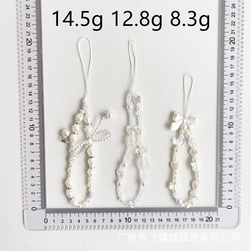 新款仙女风手机挂绳亚克力珍珠串珠蝴蝶结配饰甜美短款链防丢防摔详情10