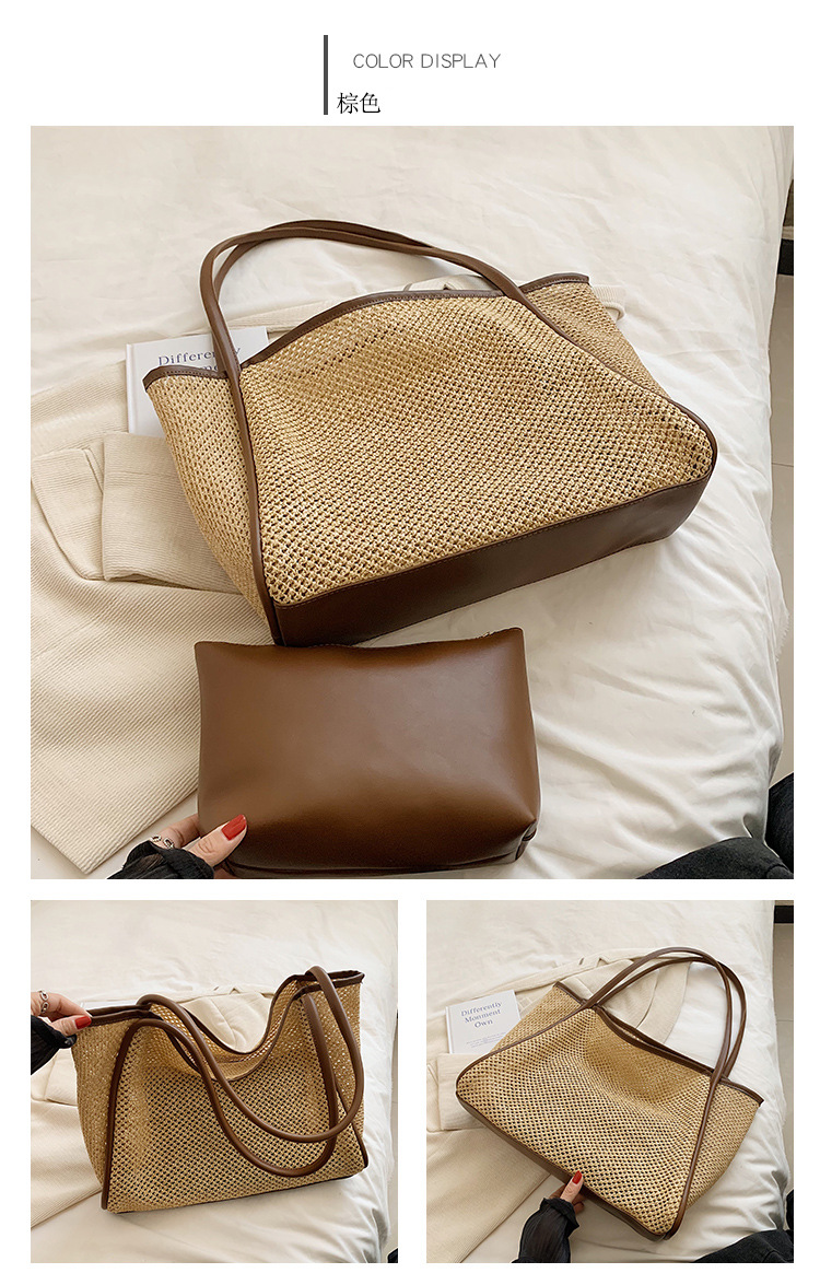 今年流行大容量草编包包女2023新款时尚通勤单肩包夏天编织水桶包详情17