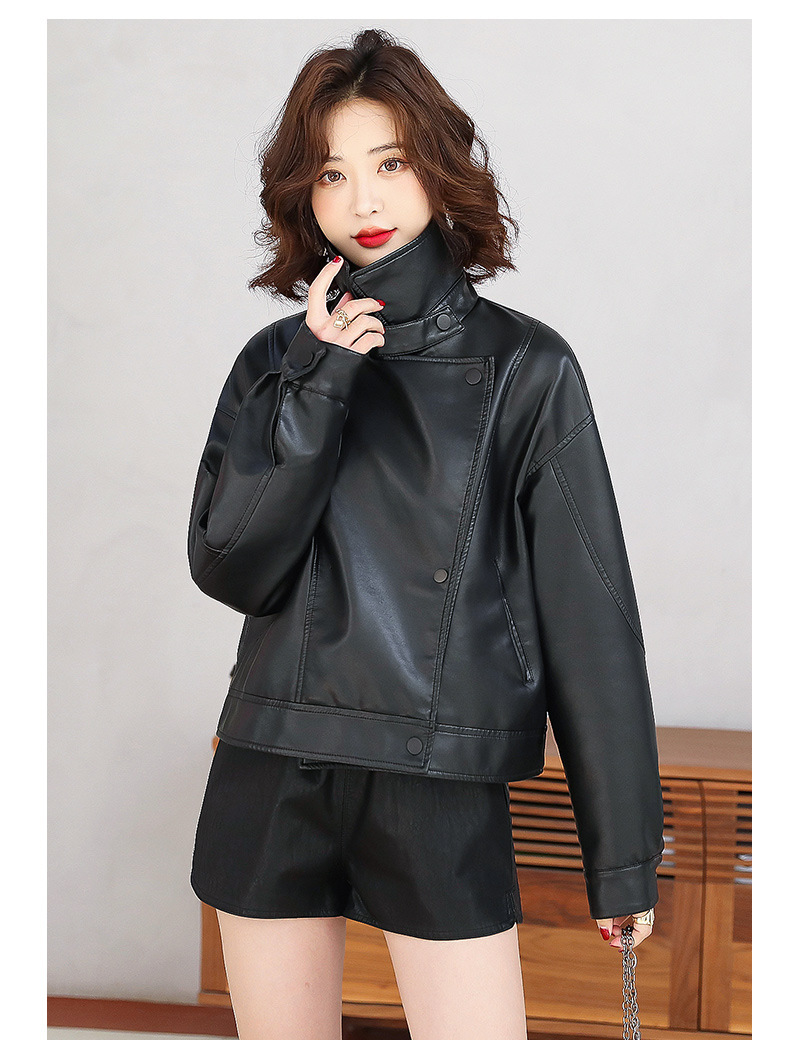 小皮衣女士欧洲站2022春秋装新款韩版短款机车服宽松pu皮夹克外套详情10