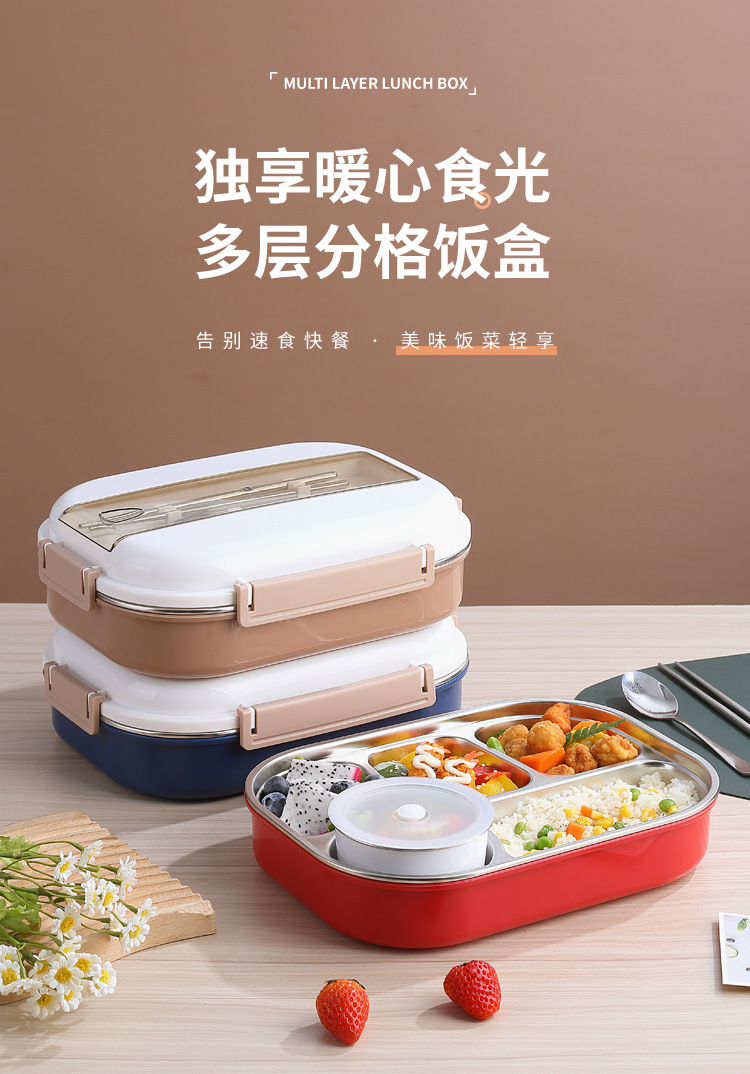 304不锈钢饭盒学生女5格大号保温便当盒大容量上班男餐盘便携餐盒详情1