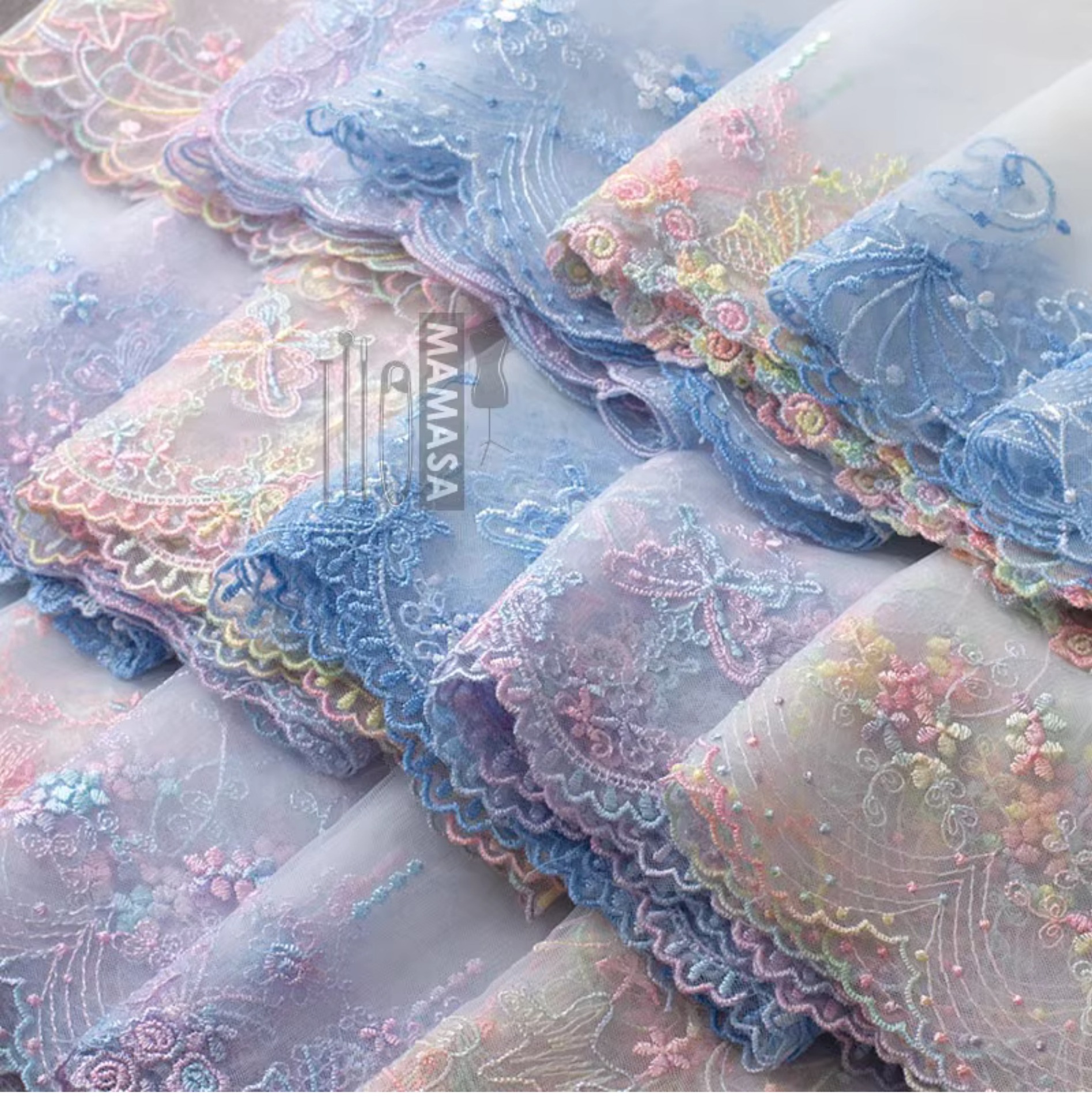 多巴胺梦幻彩色刺绣网纱花边 DIY手工lolita服装布艺发饰辅料详情10