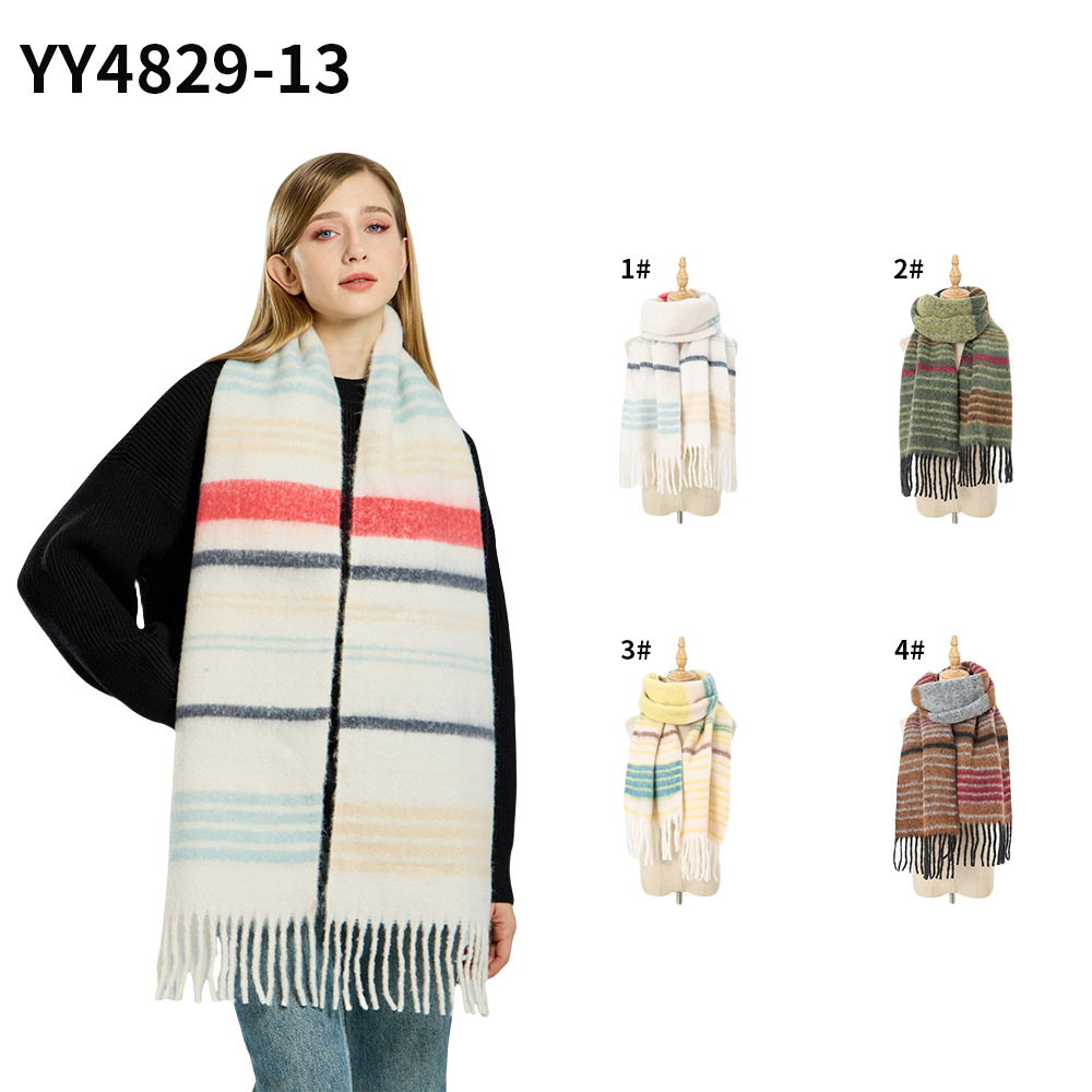 Korean-style knitted woolen scarf for women, thickened mohair for autumn and winter, warm in winter, versatile scarf, red shawl pic 1