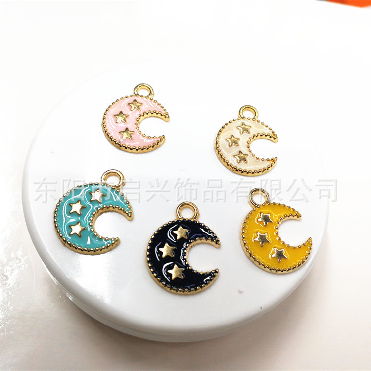 DLY jewelry accessories: Korean version, exquisite and eco-friendly alloy star and moon painting oil pendant, available in multiple colors pic 1