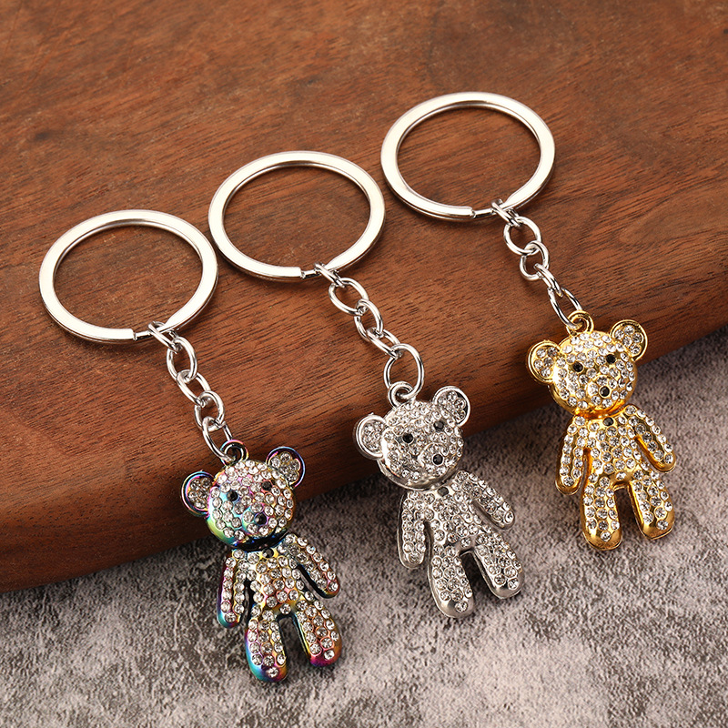 Factory direct sales, online bestsellers, diamond-encrusted bear keychain pendants wholesale, customizable design styles available, shipping on delivery pic 1