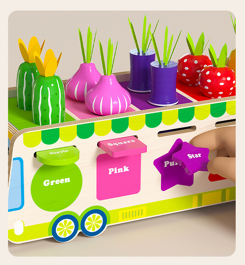 儿童益智果蔬投币售卖车多功能形状颜色配对盒趣味拔萝卜早教玩具详情6
