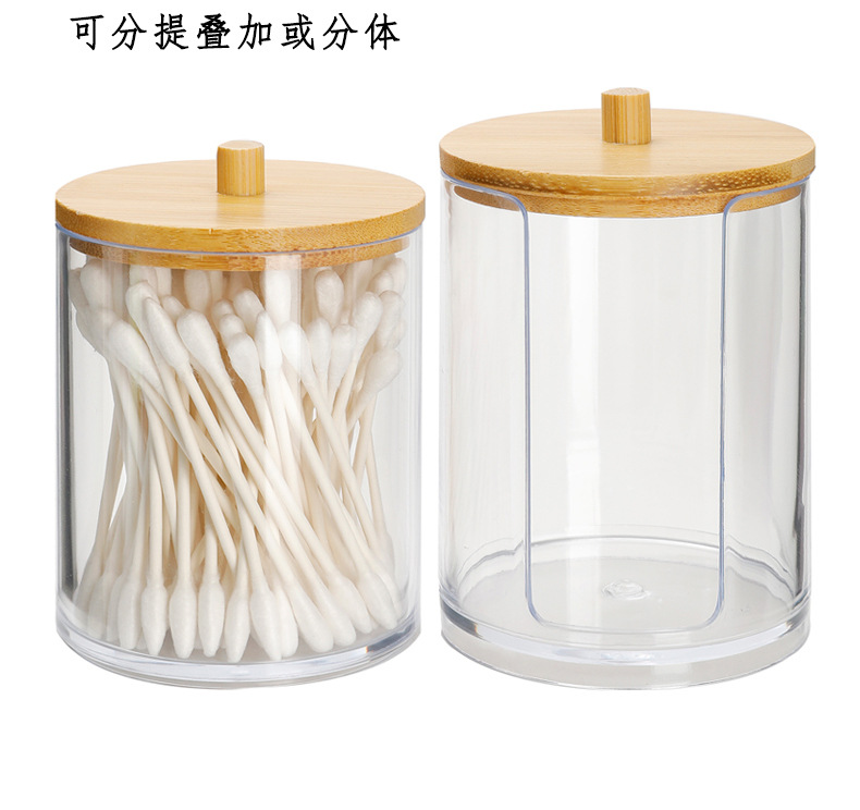 PS wooden cover cotton swab box, bamboo cover cotton pad storage box, cosmetics organization box, jewelry box, double holes pic 3
