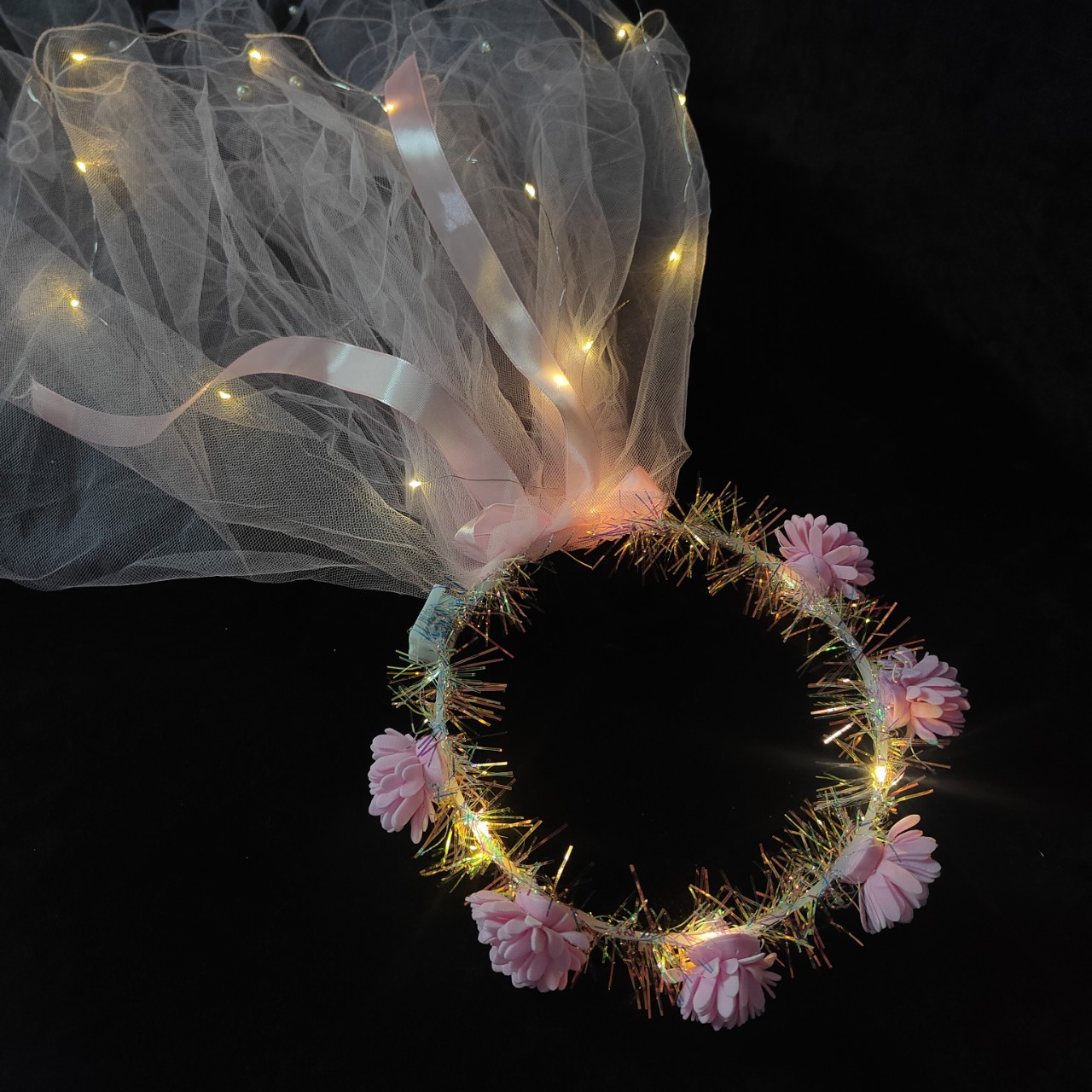 2024新款网红发光头纱花环头饰蝴蝶结头纱夜市景区热卖头纱详情13