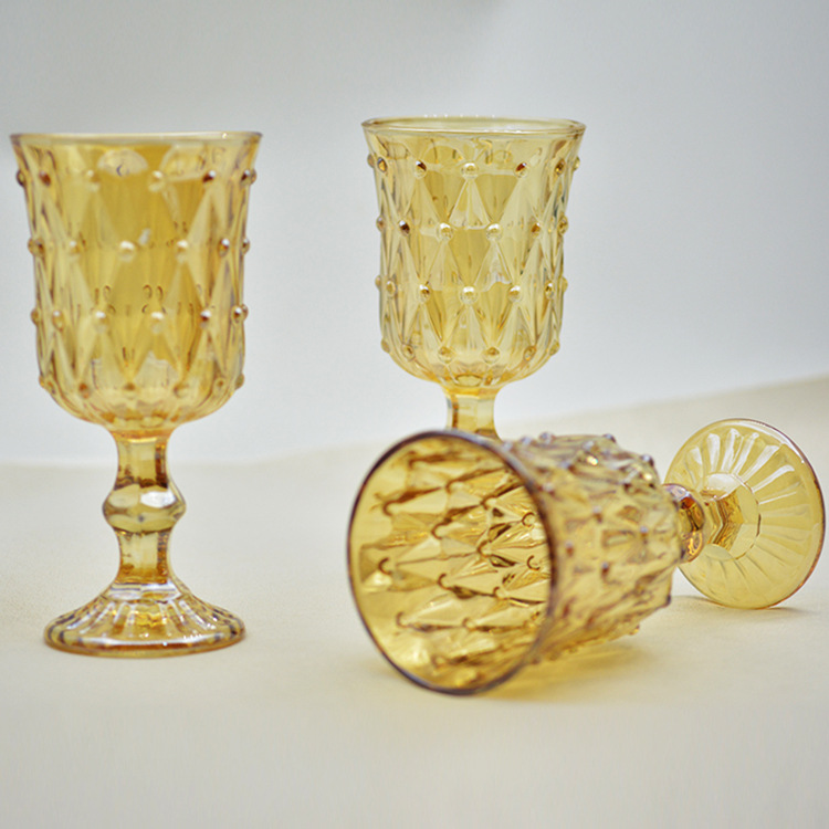 复古菱形红酒杯欧式浮雕创意彩色高脚杯加厚玻璃葡萄酒杯详情3