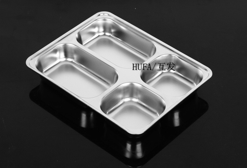 304 stainless steel fast food plate, square compartment lunch box with lid for the cafeteria, custom LOGO, thickened student plate pic 11