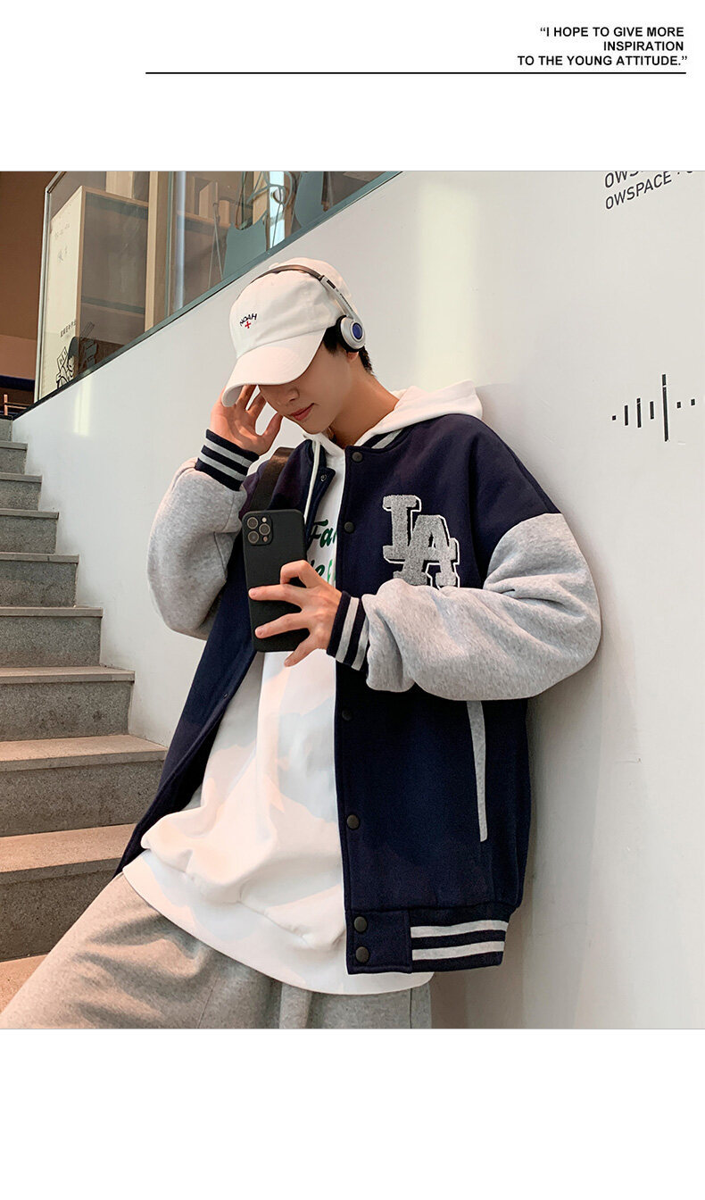 棒球服男春秋外套潮牌宽松男士外套刺绣A字男装夹克ins情侣班服潮详情18
