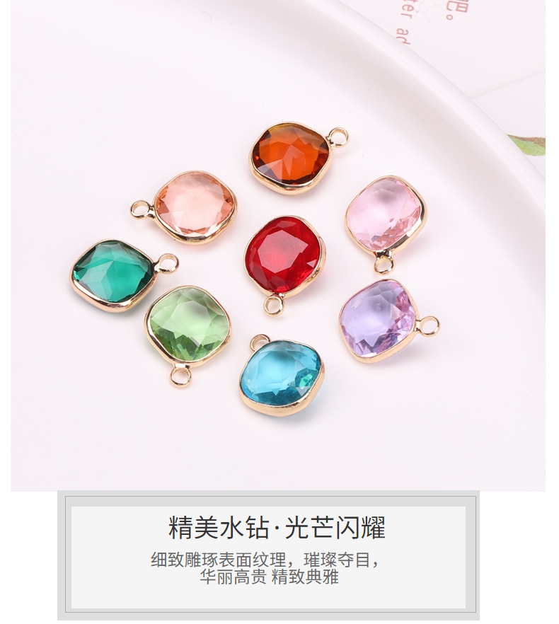 跨境DIY饰品配件 铜镀金水晶肥方单吊坠项链手链服饰发簪耳环材料详情9