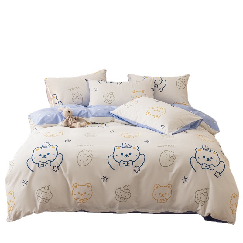 Wholesale pure cotton four-piece set for household student dormitory bed three-piece set, light luxury wind-polished wool all-cotton bed frame style set pic 4