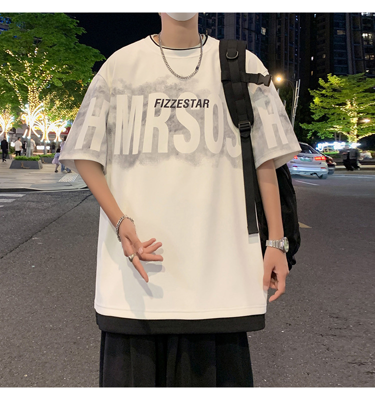 港风短袖t恤男夏季2024新款美式潮牌男生oversize青少年宽松体恤详情17