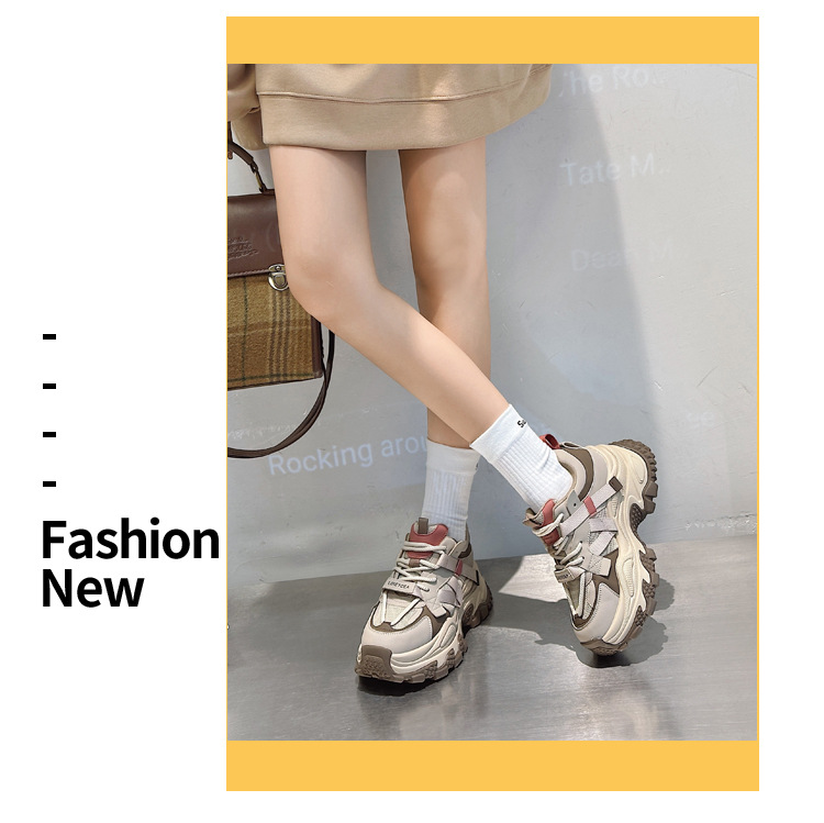 高品质潮牌老爹鞋女2024年春季新款美拉德厚底真皮ins潮休闲女鞋详情9