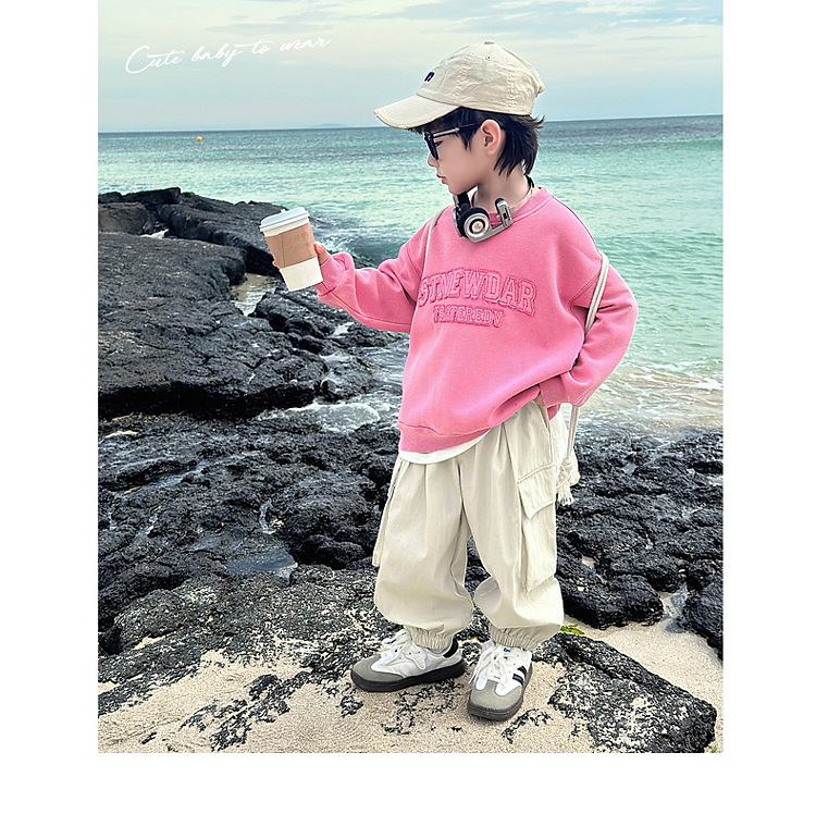 男童卫衣秋装2024新款儿童春秋款粉色长袖上衣男孩秋季宽松帅气潮详情23