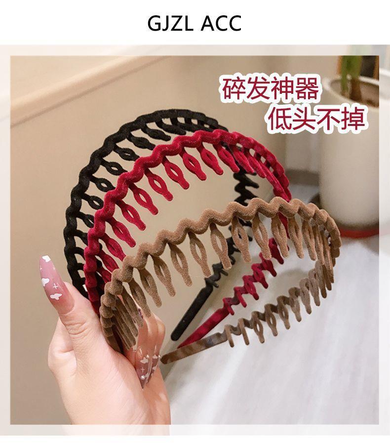2023 New style toothed hair band, flocking, trendy, simple and short bangs, hair clips, red headwear, wavy headband pic 1