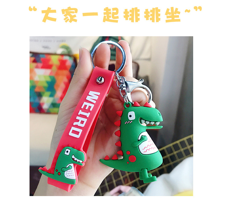 Wholesale of trendy new silicone dinosaur keychains, cute female cartoon figurines, couple key chains, bags, pendants and gifts pic 9