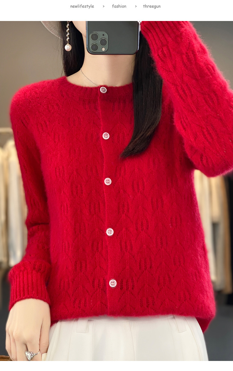 The 2023 autumn new collection features a highly anticipated hollowed-out wool cardigan jacket for women, a long-sleeved base sweater, and a thin outerwear pic 28