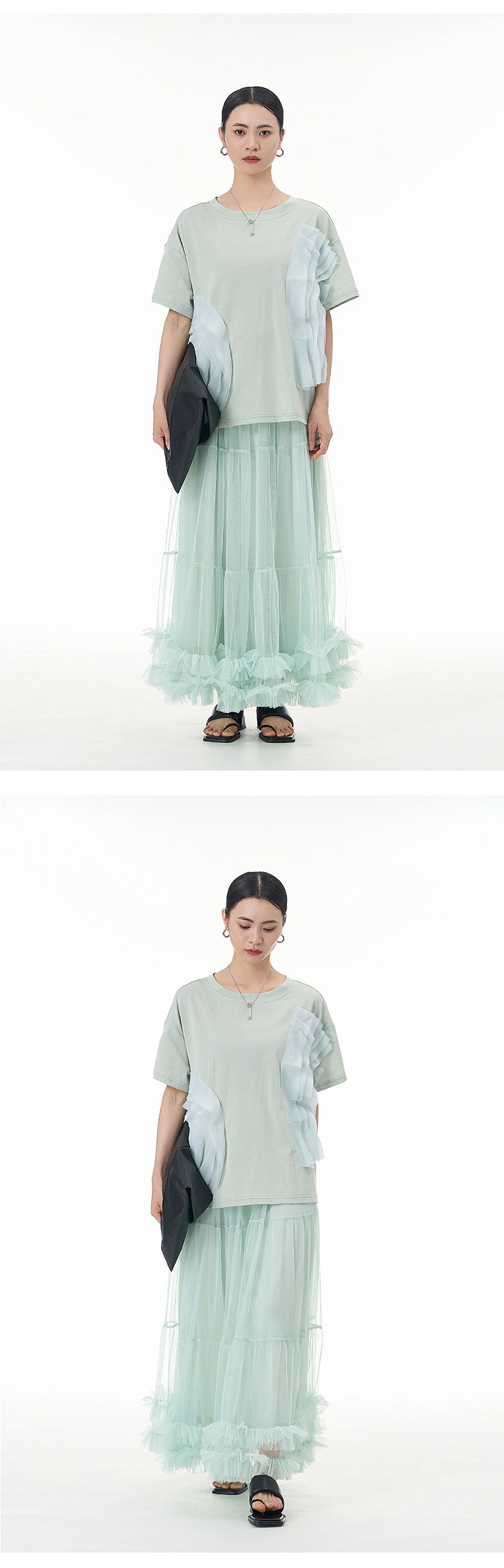 大码女装2025夏新宽松纱网拼接纯棉短袖T恤气质韩版显瘦上衣68852详情22