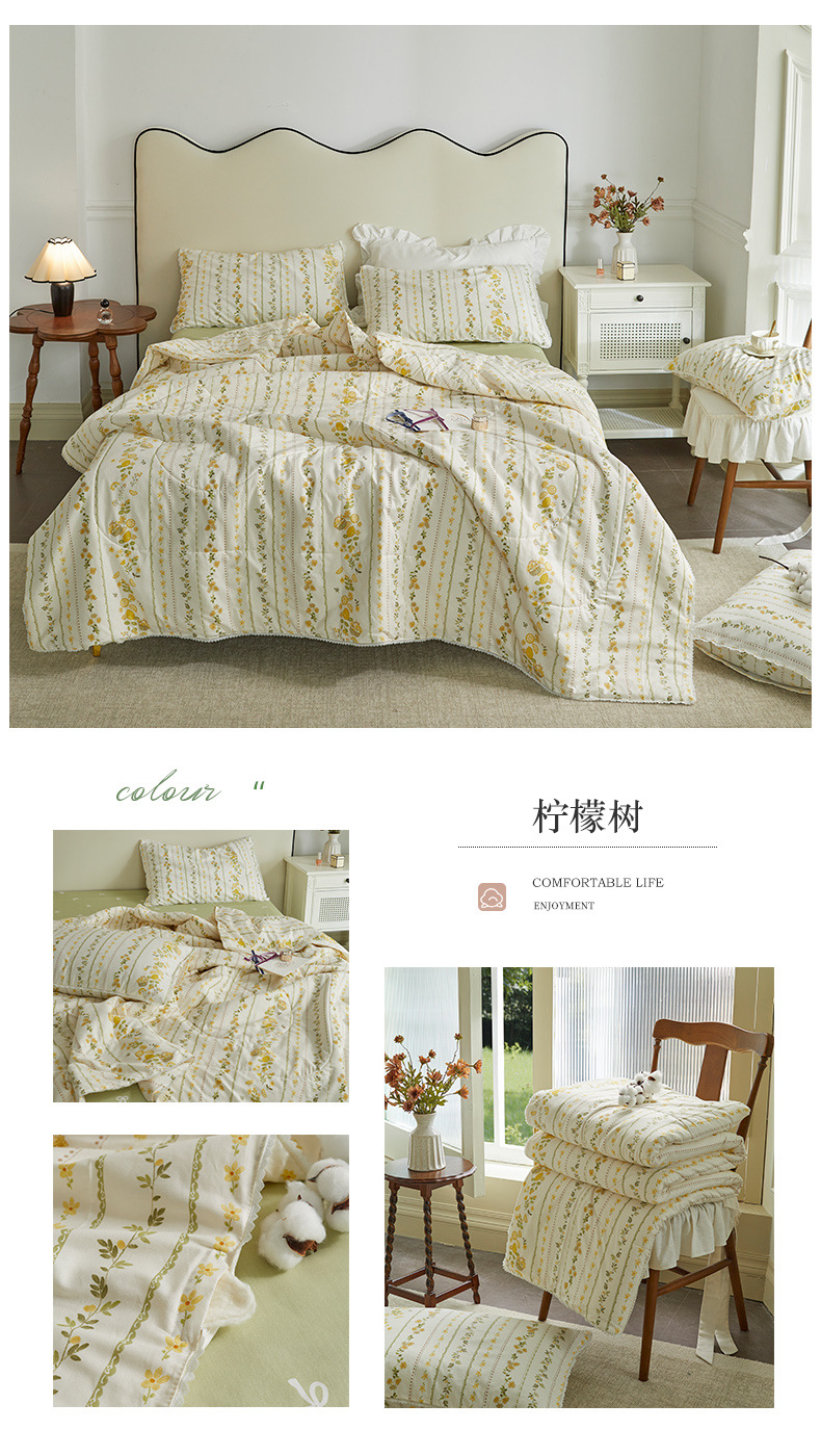 Small floral cotton summer quilt, summer cooling quilt, air conditioner quilt, summer pure cotton all-cotton quilt set, household washable pic 21