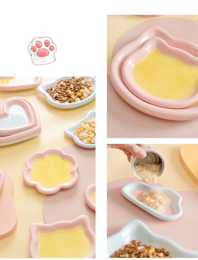 Korean InS-style hand-painted dodo plate cat bowl, a ceramic plate specially designed for cats, cat food, snacks, freeze-dried canned food bowl, and comes with a cute cat hair tie pic 4