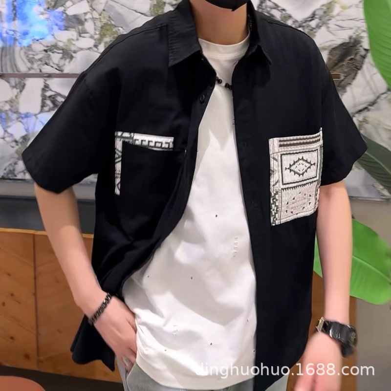 衬衫男士夏季潮流五分袖衬衣男装帅气短袖上衣服薄款七分中袖寸衫详情1