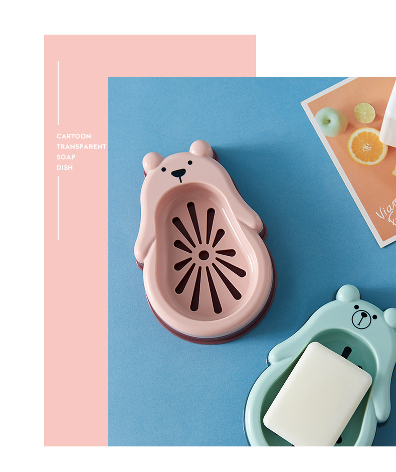 New Bear double-layer draining soap box for bathroom and bath soap box, cute cartoon soap box with lid pic 5