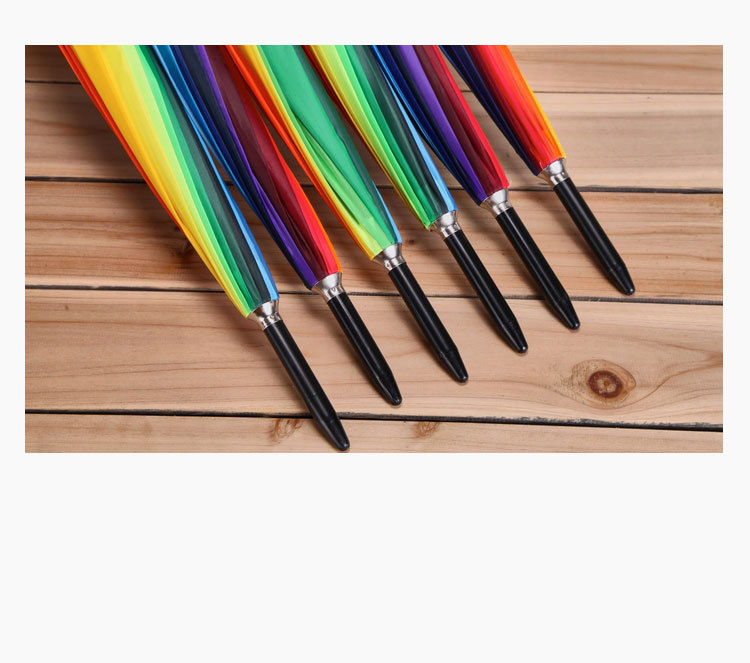 Factory direct sales: 16-bone gradient color straight pole rainbow umbrella, automatic long-handled windproof umbrella, creative advertising umbrella pic 10
