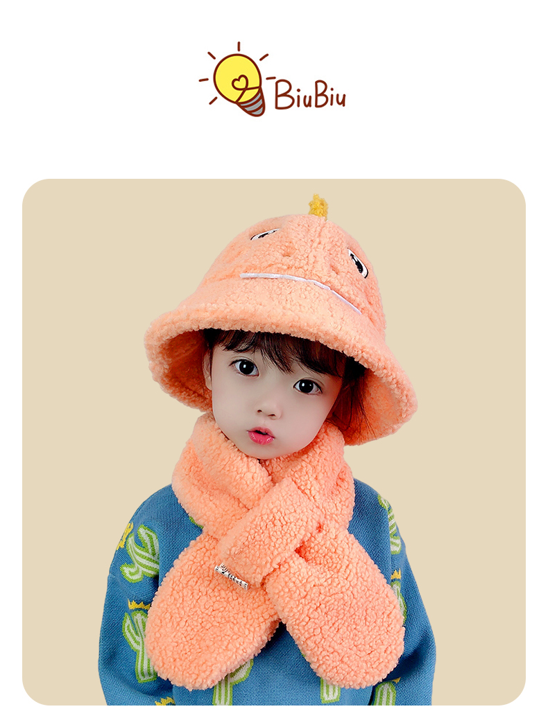Versión coreana lindo dibujo animado dinosaurio invierno niños sombrero bufanda una mujer invierno caliente cuello bebé pescador sombrero pic 38