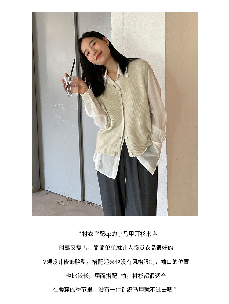 木兰时髦复古小马甲开衫女2023春季新款韩版简约针织上衣女 21507详情3
