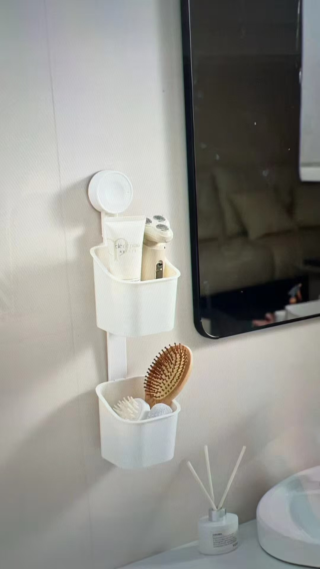 Invisible suction cup, bathroom wall-mounted storage box, bathroom toothbrush cup rack, mobile wall-mounted storage cylinder pic 4