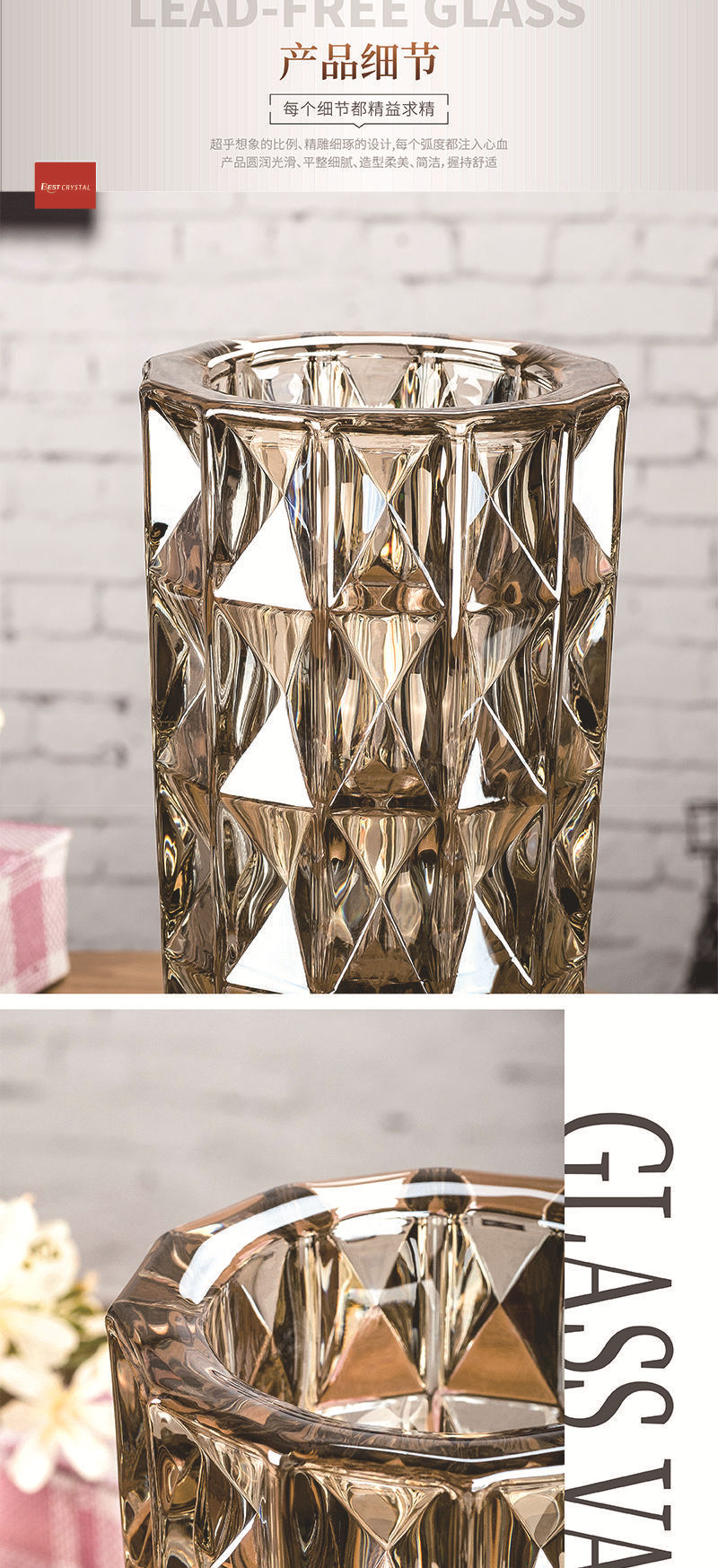 Factory direct supply vases, large European-style glass vases, light luxury glass craft gift vases, living room and hotel ornaments pic 7