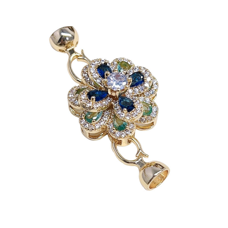 18k gold double-layer flower-inlaid zircon universal link buckle bracelet necklace link buckle handmade diy accessory pic 13