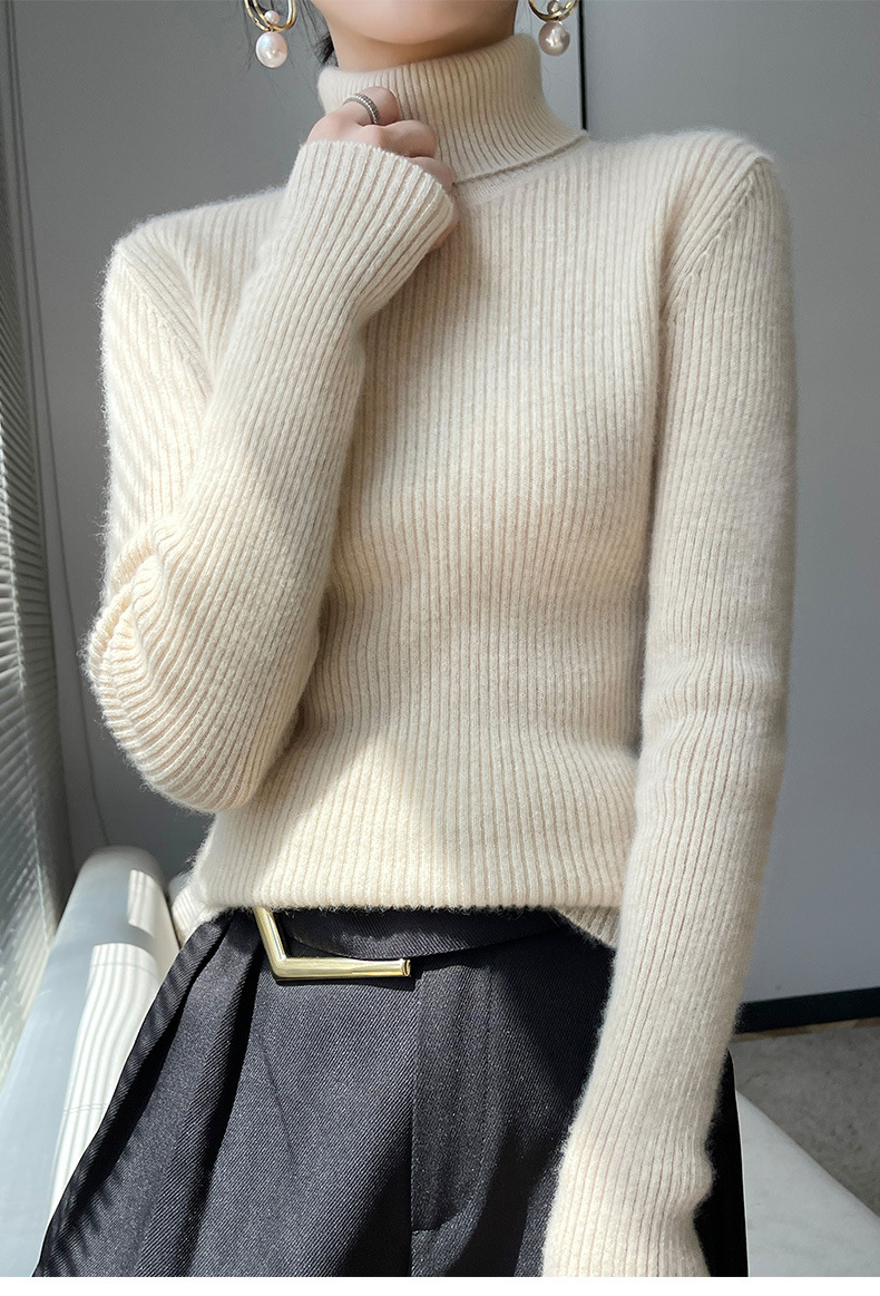 毛衣女2022秋冬新款长袖内搭修身韩版打底衫高翻领羊毛针织衫批发详情1