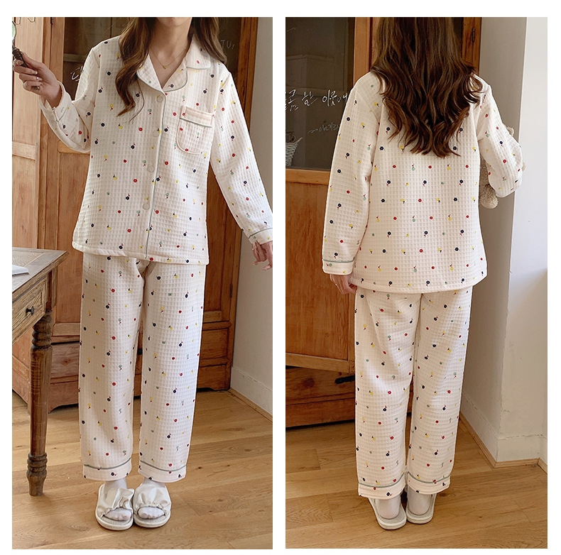 棉睡衣秋冬季睡衣女空气夹层开衫少女款可爱卡通印花家居服套装详情10