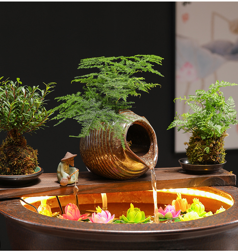 生态缸古法养鱼开口陶瓷罐流水摆件循环过滤配件庭院花园造景diy详情10