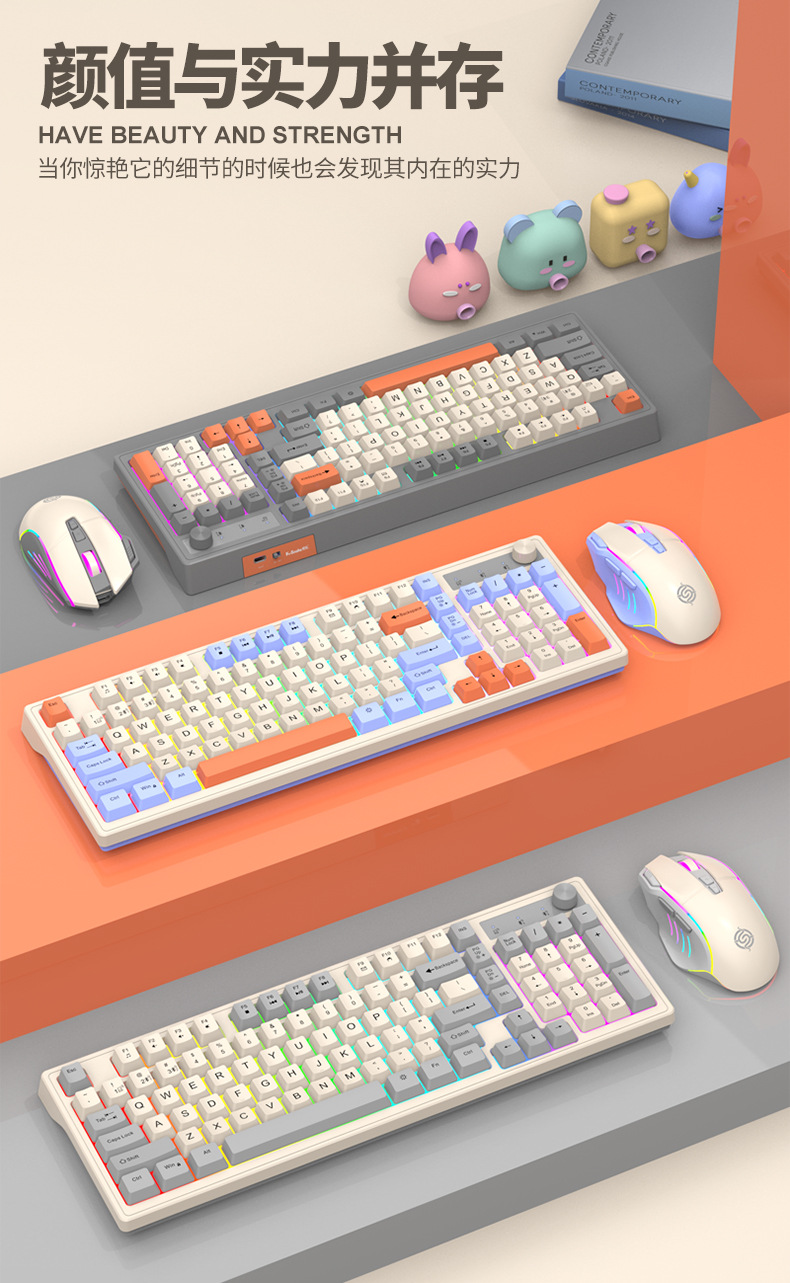 Viper K98 wireless Bluetooth dual-mode mechanical feel keyboard, fashionable color-blocking office luminous gaming computer keyboard pic 3