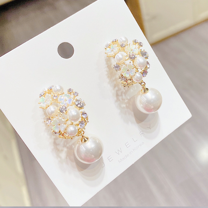 S925 Silver Needle Shell Trendy Japanese and Korean Super Sparkling pearl wreath Elegant stud earrings Forest-style fashionable and sweet student earrings for women pic 16