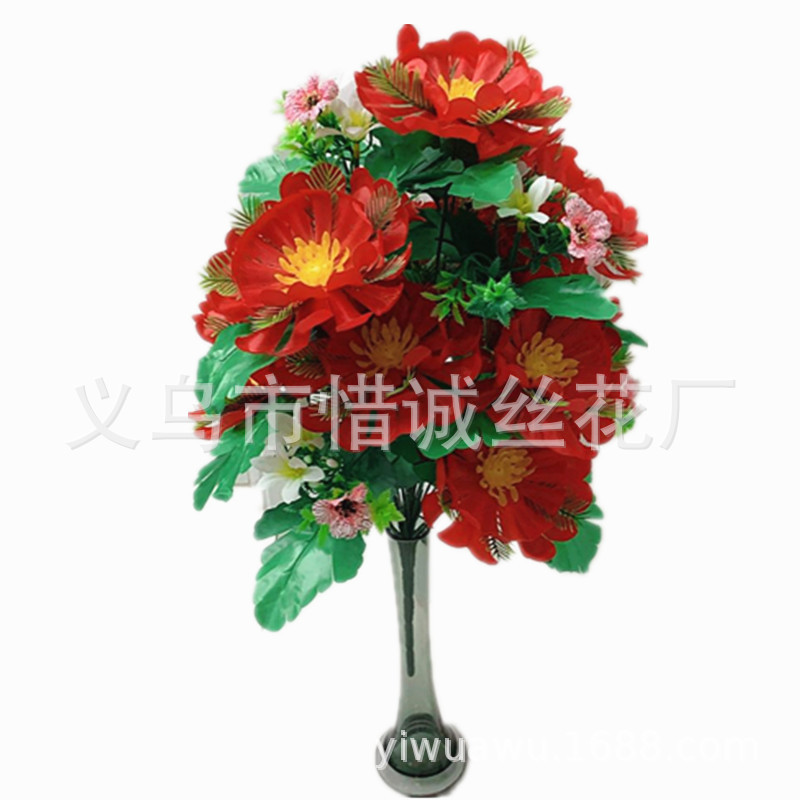Qing Dynasty ancestral worship factory direct sales of artificial rose indoor and outdoor decorative flower art, 18-forked ball chrysanthemum pic 7