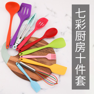 Cross-border best-selling 12-piece set of wooden handle kitchenware, FDA silicone non-stick cookware, cooking spatula and baking set with storage bucket pic 5