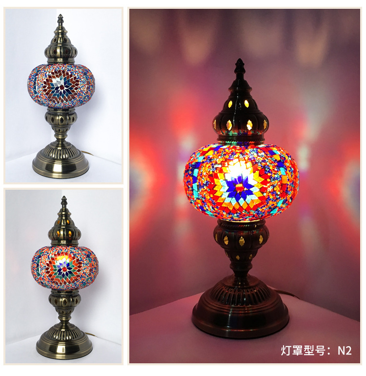 Qianlian Creative Decorative table Lamp, living room, bedroom, Western cuisine, bar counter, retro romantic glass lamp, Turkish table lamp pic 17