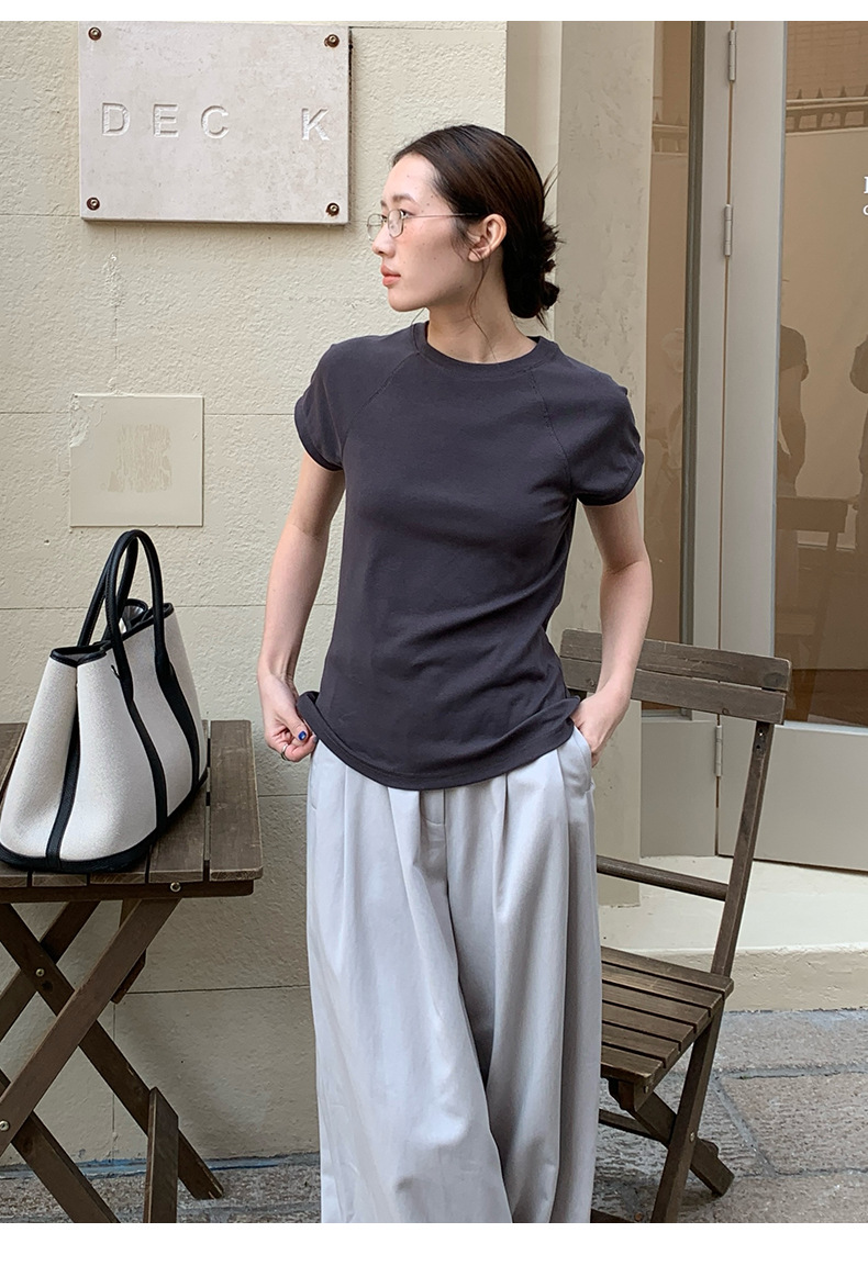 【7色可选】圆领净版短袖T恤女2025春夏新款韩版休闲百搭上衣T026详情31