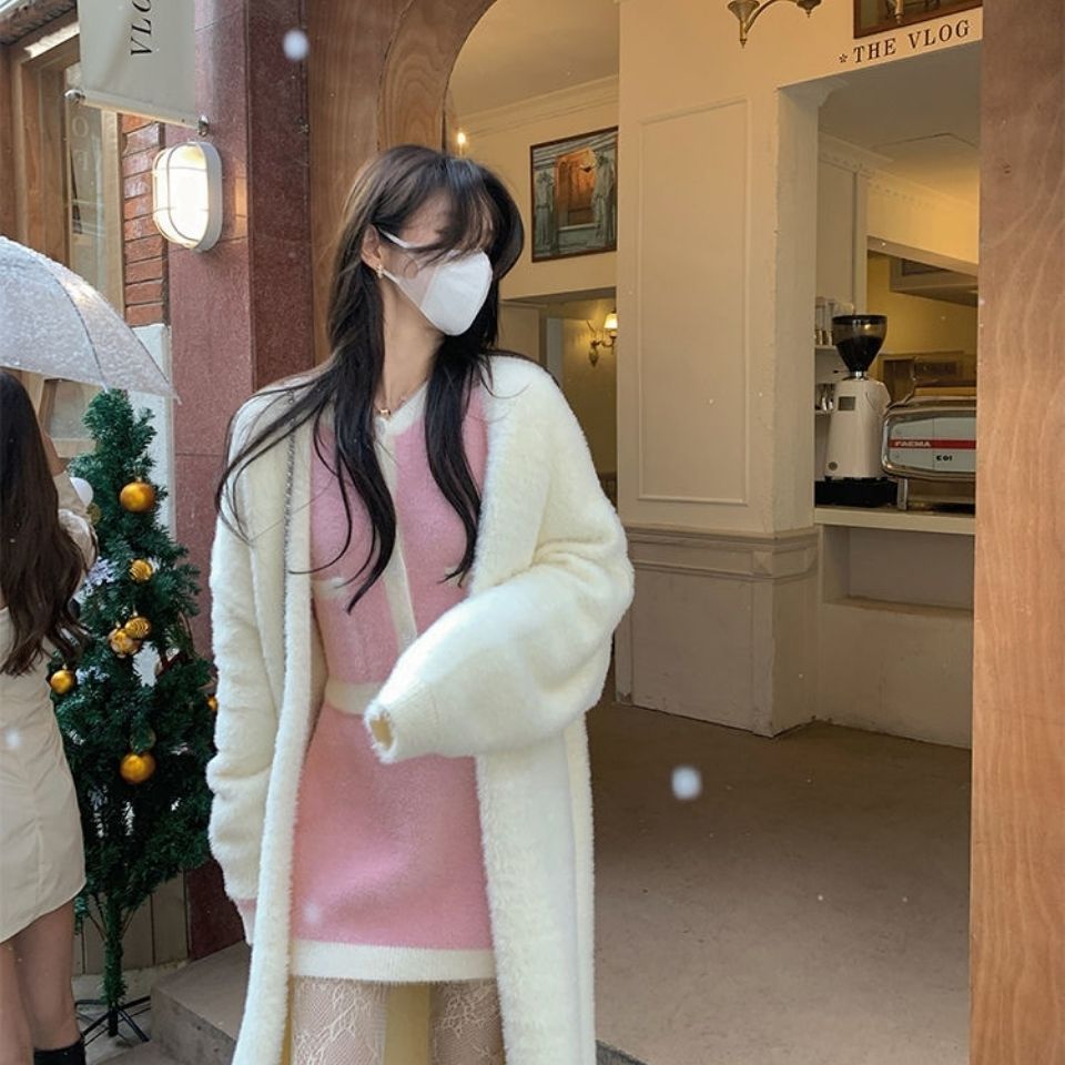 2023 Spring and Autumn laid-back and loose, knee-length, thickened, pure imitation mink fleece knitted sweater cardigan for women pic 45