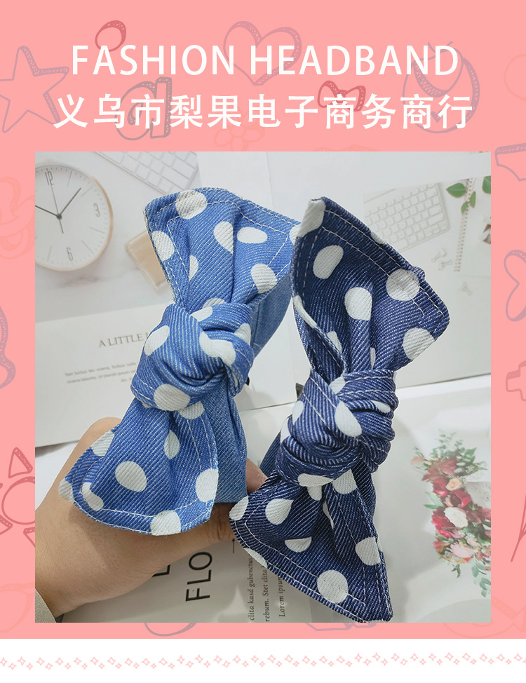 2023 Cross-border New style hair clip polka dot fabric bow hair clip wide edge hair band Headband Korean version sweet hair accessory for women pic 1