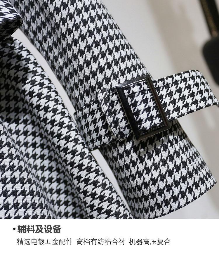 赫本风裙摆风衣收腰千鸟格女式中长款外套大衣年新款详情12