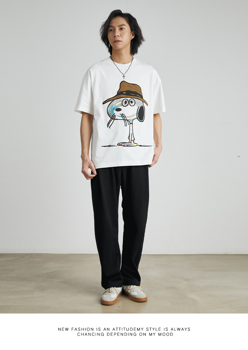 亦止男装美式卡通印花T恤男2024夏季新款短袖男宽松百搭情侣上衣详情18
