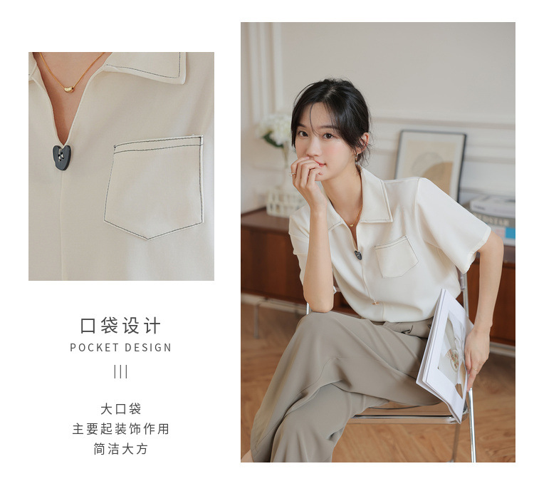 法式v领雪纺短袖衬衫夏季上衣设计感小众女式休闲风通勤气质衬衣详情4