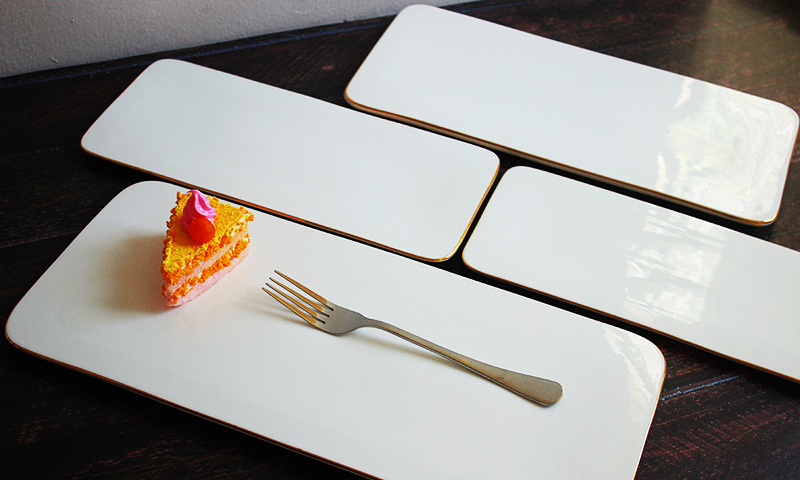 Rectangular flat plate with golden edges, pure white cake plate, dessert, sushi, snack arrangement, afternoon tea, banquet, steak plate pic 28